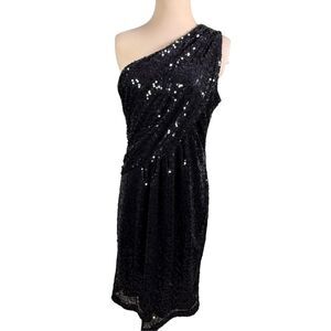 Jessica Howard Dress One Shoulder Sequin Cocktail Semi Formal Navy Blue Size 10
